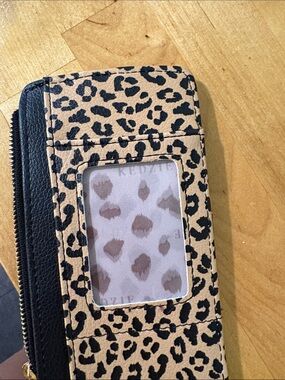 Leopard Print Card Wallet Phone Case with ID Window - Black & Beige
